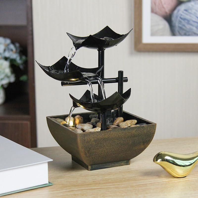 3-Tier Lotus Leaf Tabletop Waterfall Fountain