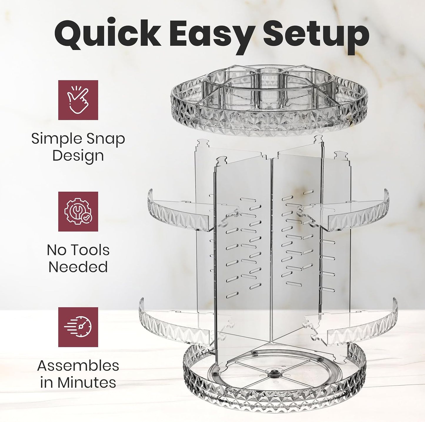 360° Rotating Diamond Makeup Organizer