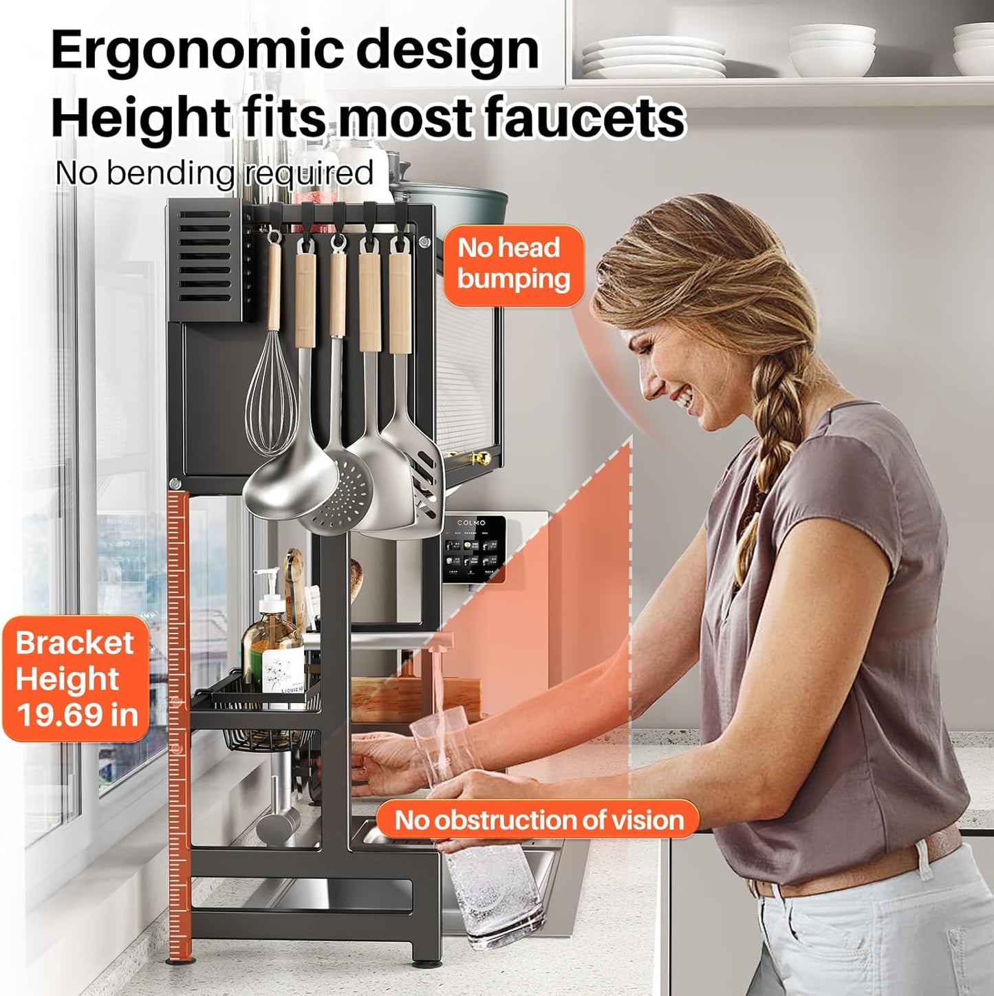 3-Tiers Over The Sink Dish Drainer Drying Rack with Cover