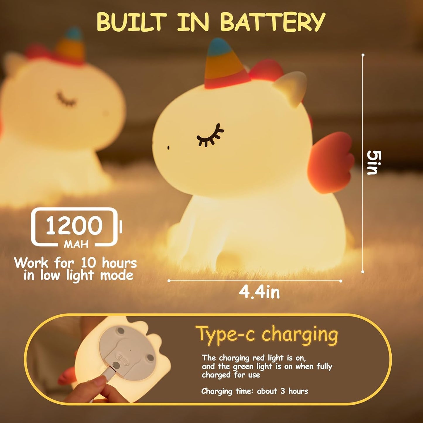 Night Light Cute Unicorn Silicone Lamp