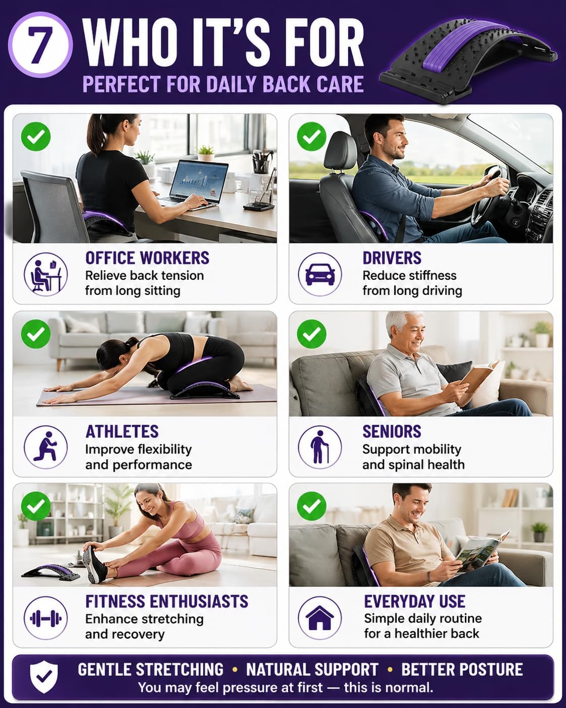 Back Stretcher - Adjustable Spine Stretch Board - Home Therapy Device