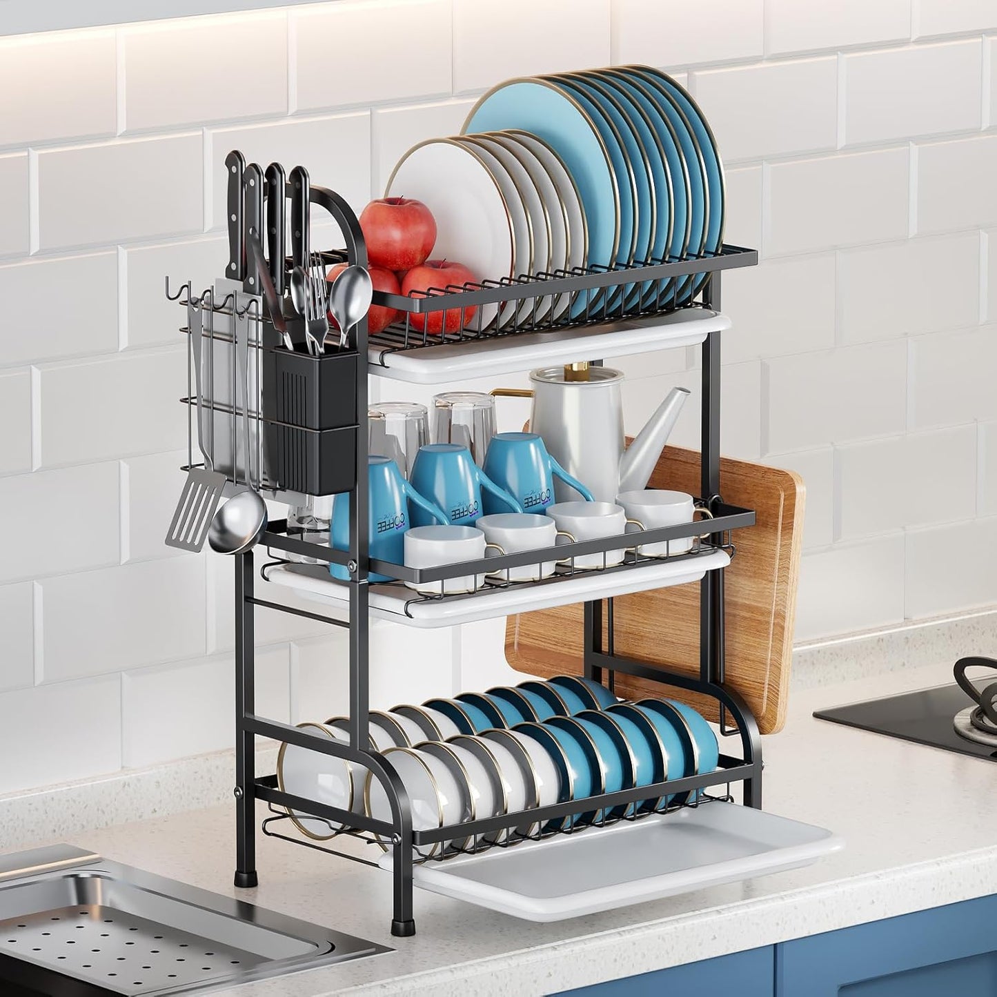 2-Tier Dish Drying Rack with Utensil Holder