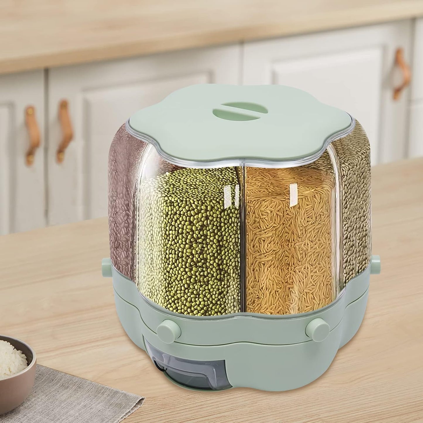 6-Grid Rotating Food Dispenser - Grain Storage Box