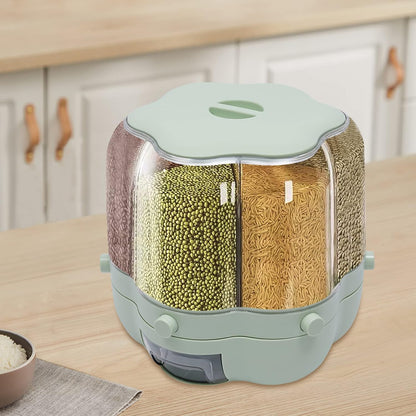 6-Grid Rotating Food Dispenser - Grain Storage Box