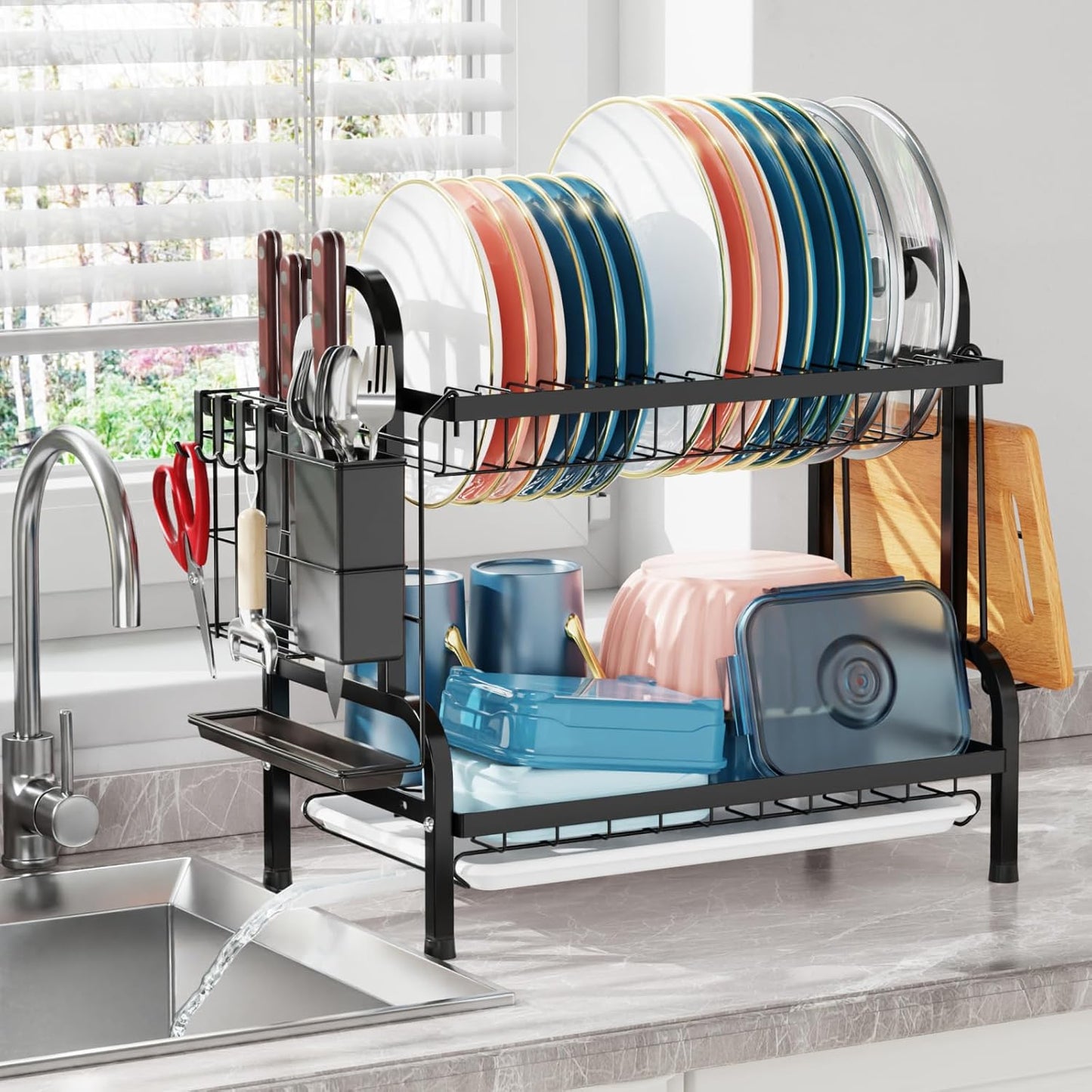 2-Tier Dish Drying Rack with Utensil Holder