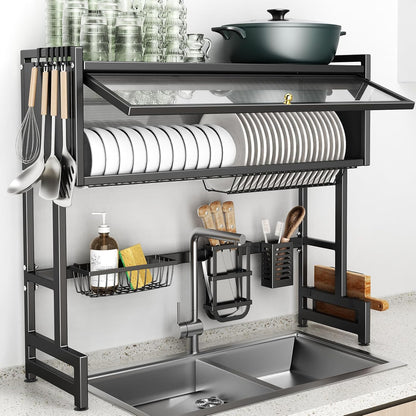 3-Tiers Over The Sink Dish Drainer Drying Rack with Cover