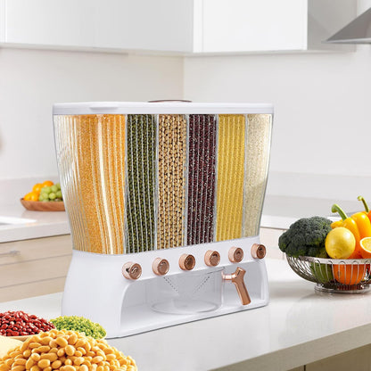 6-Grid Cereal Storage Dispenser -  Easy To Use & Clean