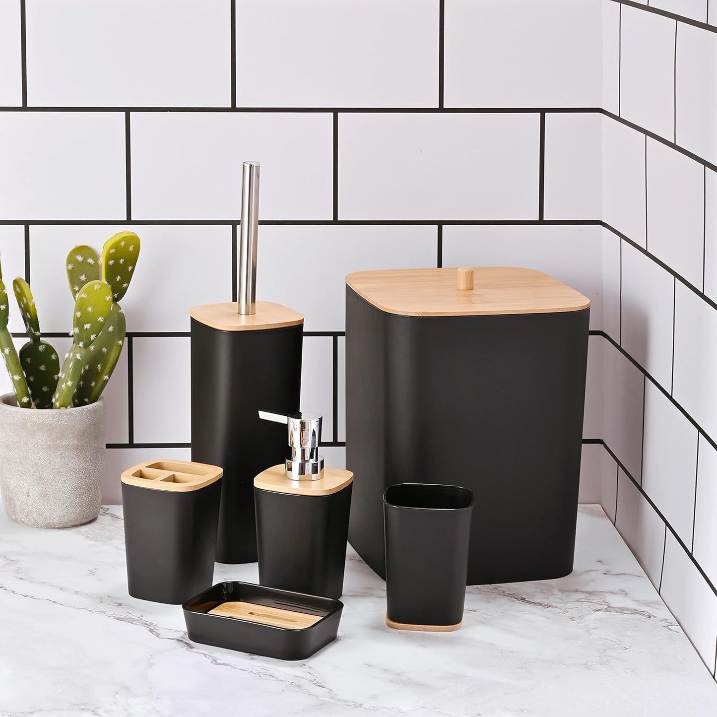 6Pcs Bamboo Bathroom Set