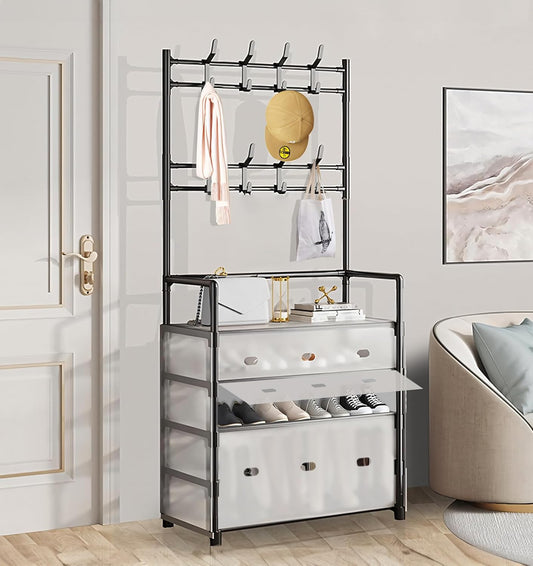 Dust Proof Coat & Shoe Rack with Hooks