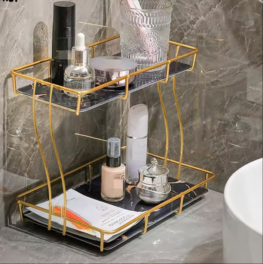 2-Tier Rectangular Golden Vanity Stand