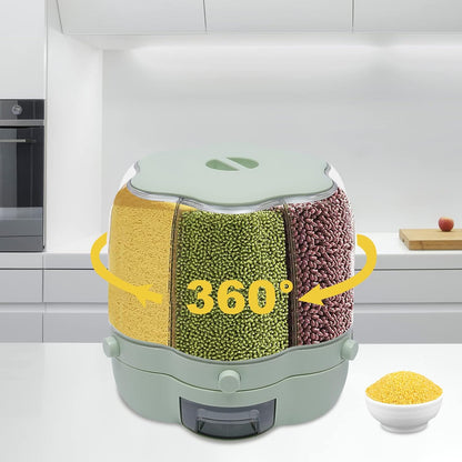 6-Grid Rotating Food Dispenser - Grain Storage Box