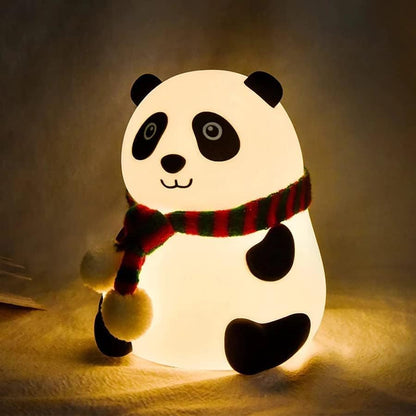 Night Light Cute Panda with Muffler Silicon Lamp