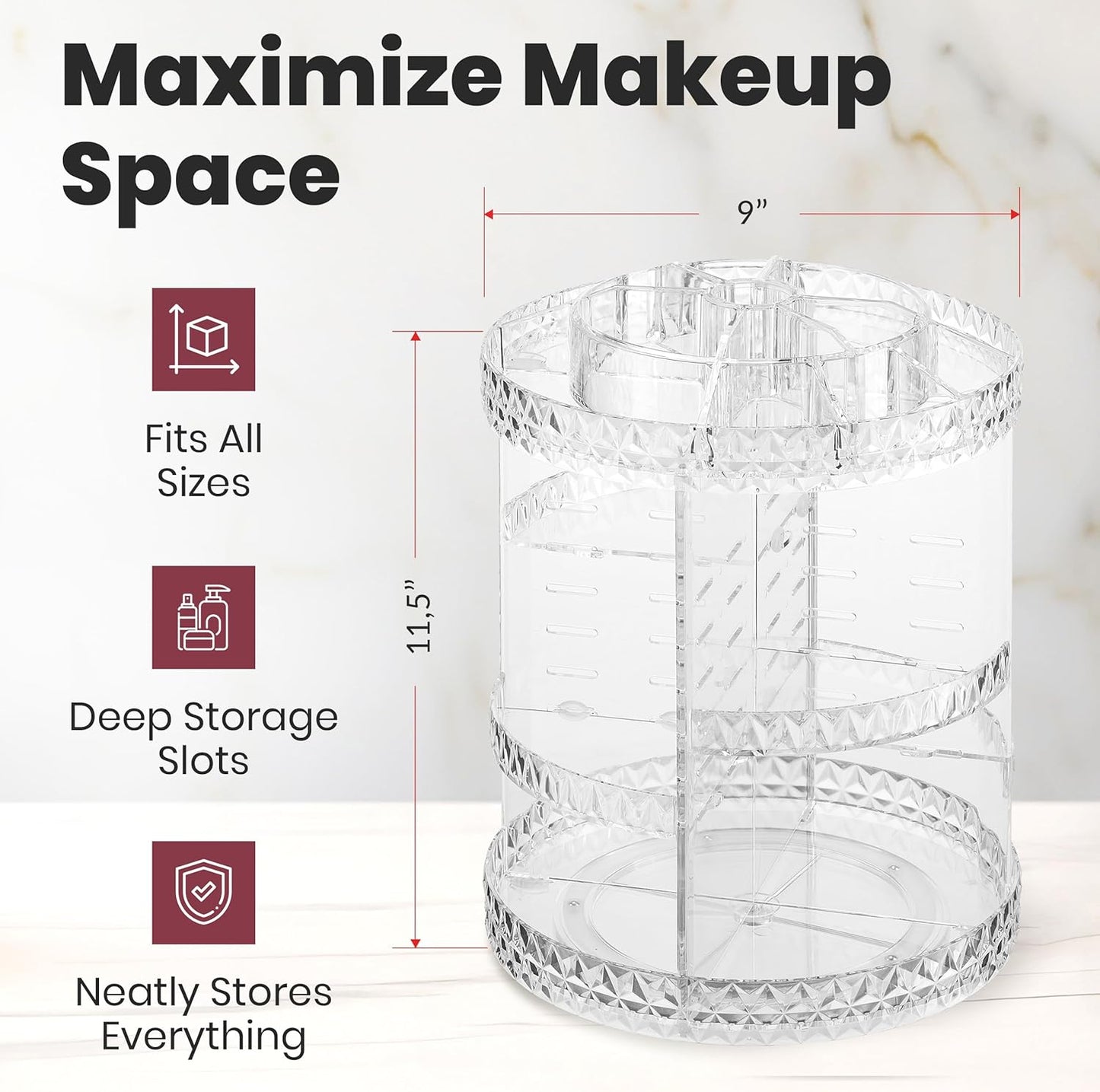 360° Rotating Diamond Makeup Organizer