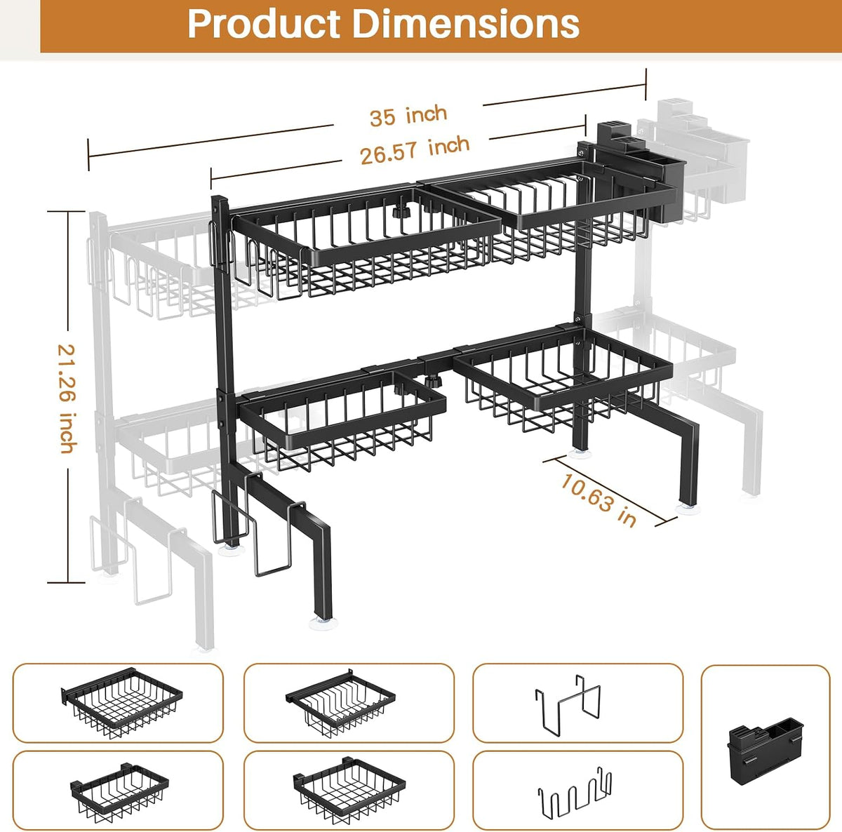 Over The Sink Dish Drying Rack - Single Layer Rack for Kitchen