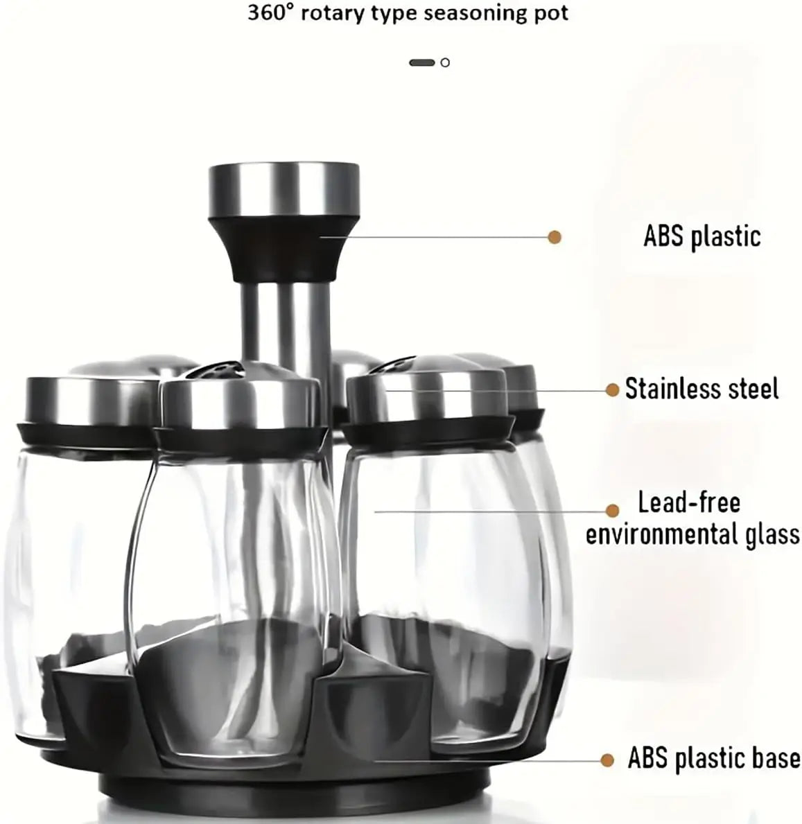 Revolving Spice Rack Set with Six Glass Jars.