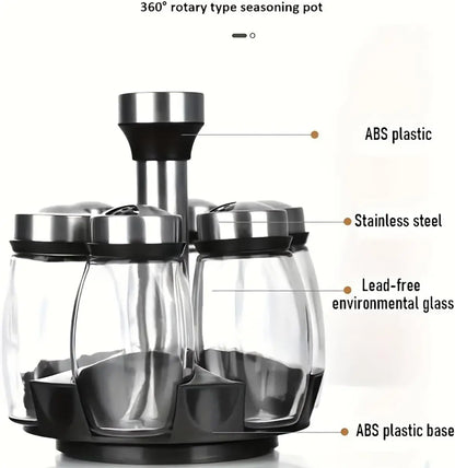 Revolving Spice Rack Set with Six Glass Jars.
