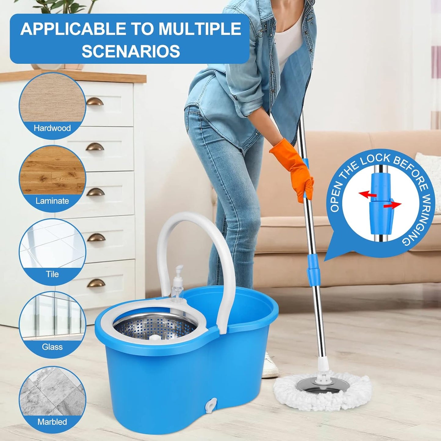 Spin Mop with Stainless Steel Drainer
