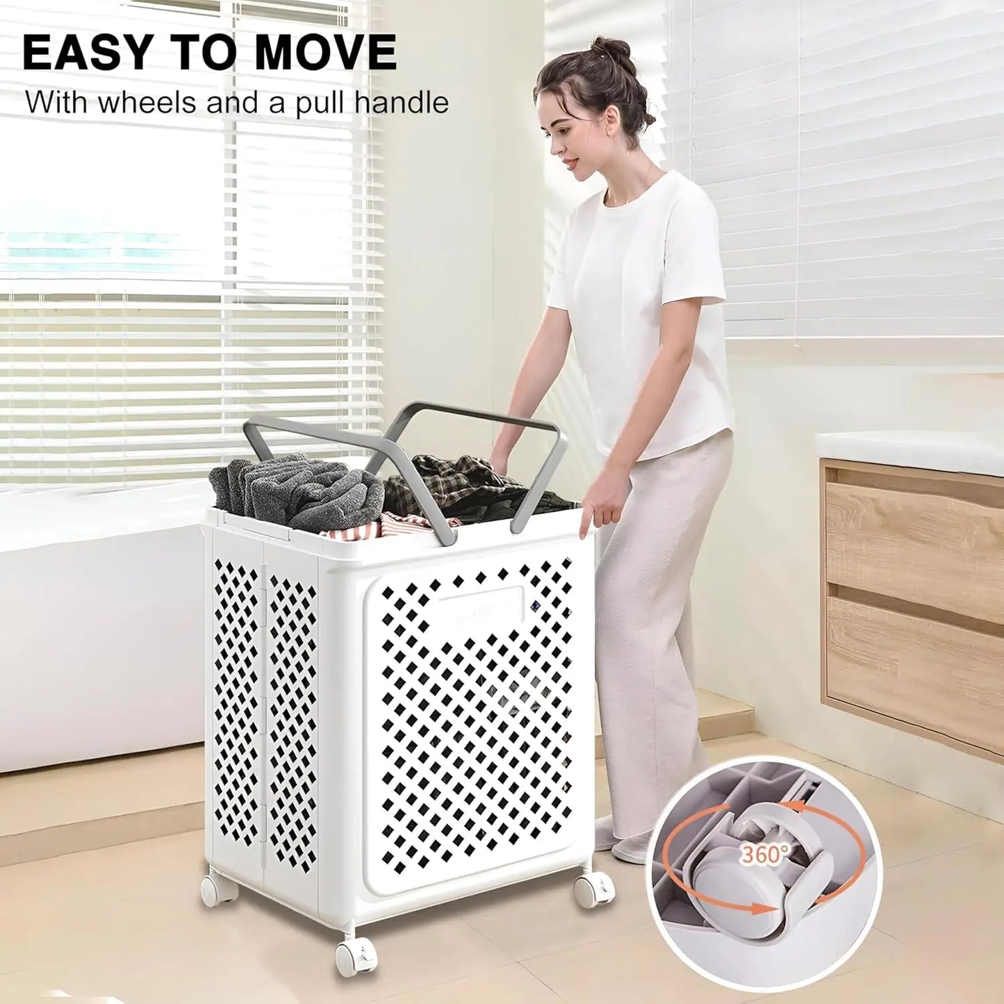 Foldable Laundary Basket with Wheels