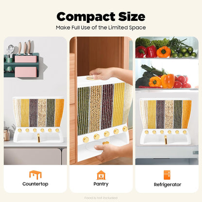 6-Grid Cereal Storage Dispenser -  Easy To Use & Clean
