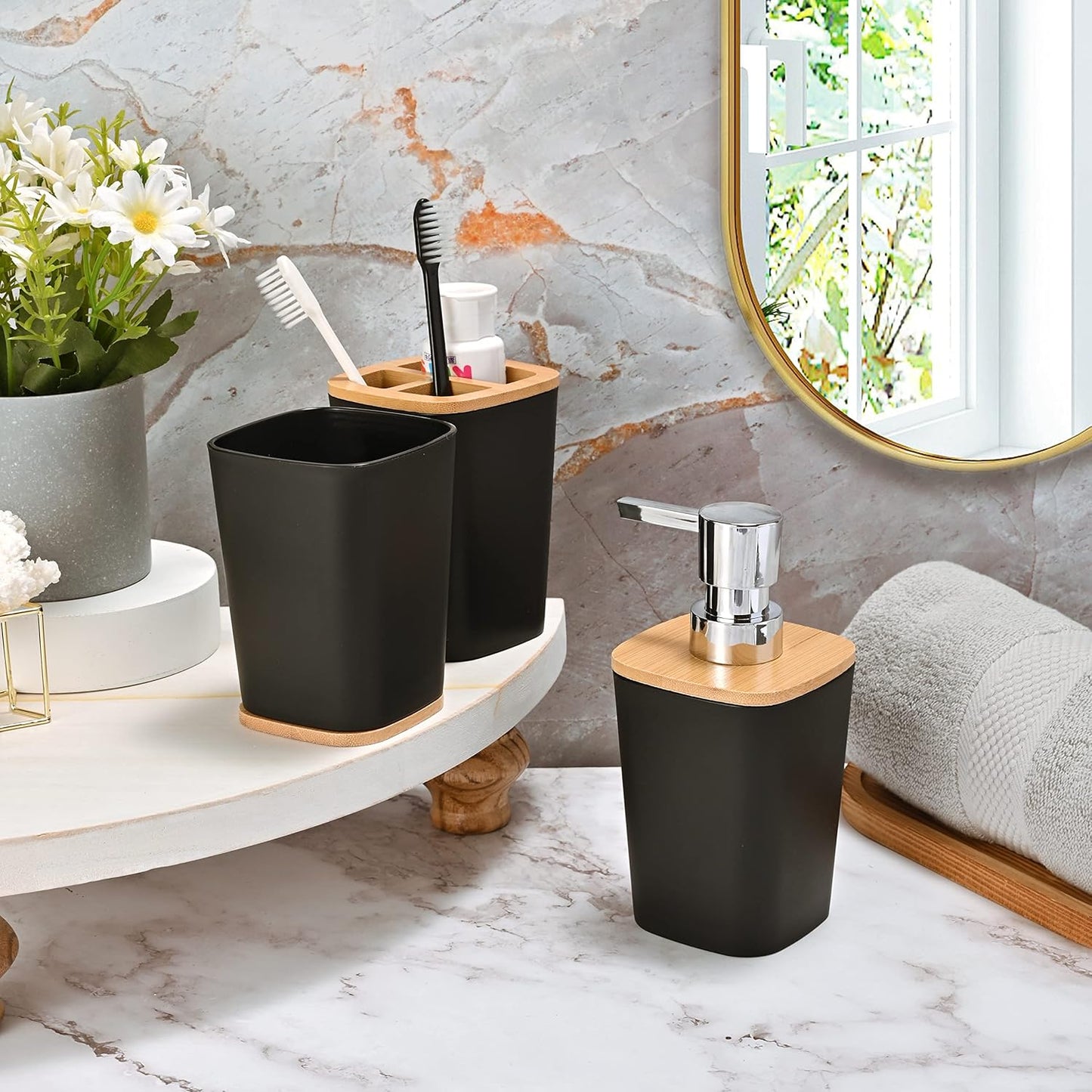 6Pcs Bamboo Bathroom Set