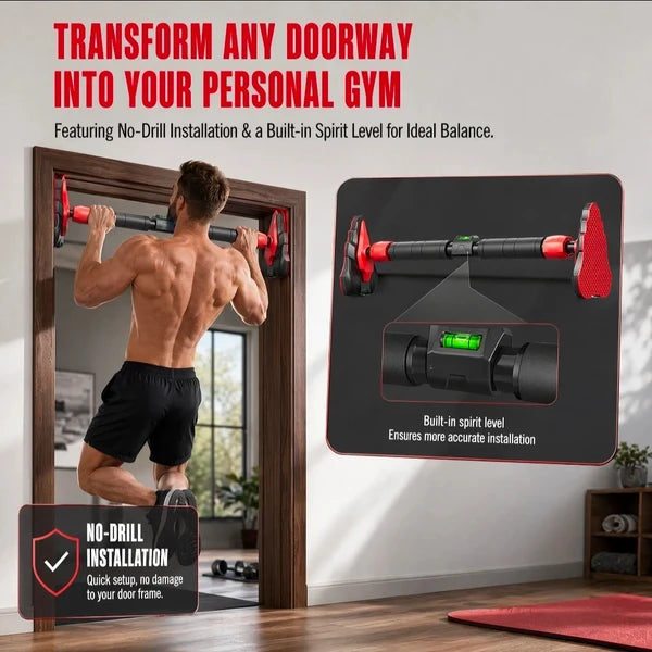 200kg Adjustable Doorway Pull Up Bar – Heavy Duty Home Gym Exercise & Chin Up Bar for Kids & Adults