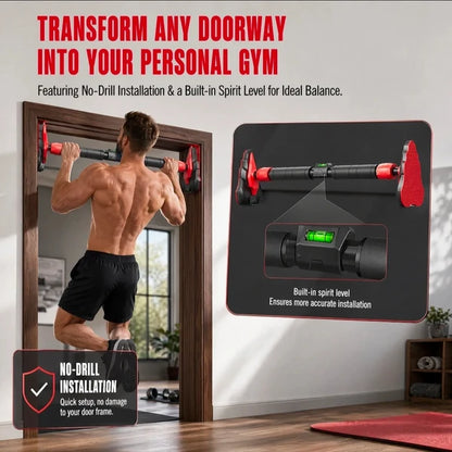 200kg Adjustable Doorway Pull Up Bar – Heavy Duty Home Gym Exercise & Chin Up Bar for Kids & Adults