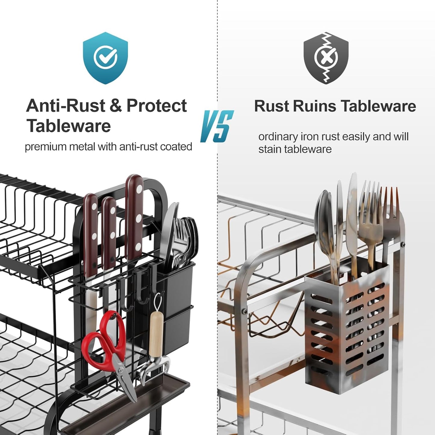 2-Tier Dish Drying Rack with Utensil Holder