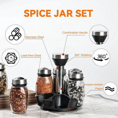 Revolving Spice Rack Set with Six Glass Jars.