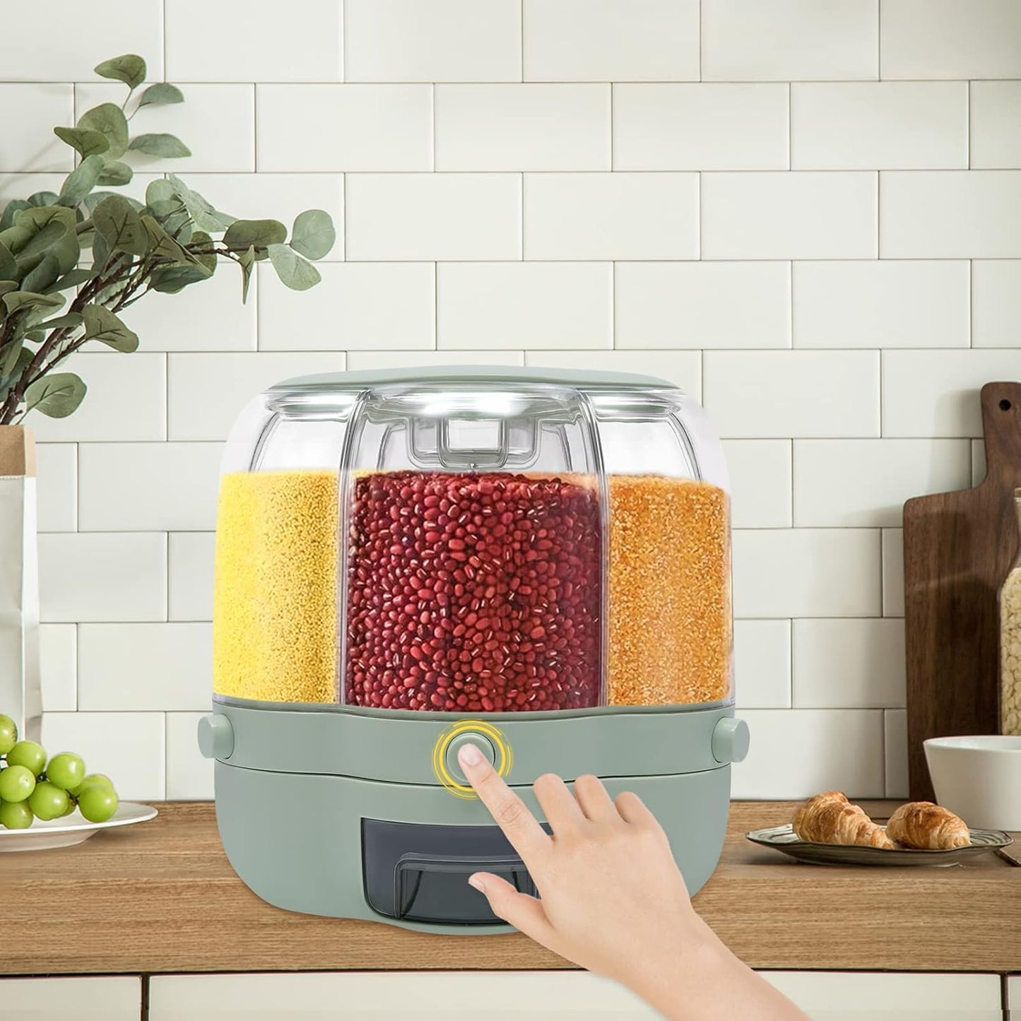 6-Grid Rotating Food Dispenser - Grain Storage Box