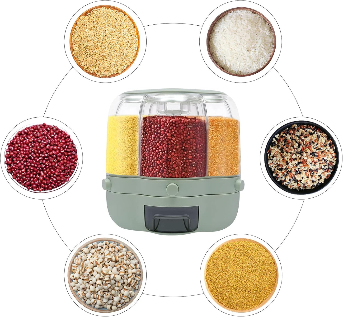 6-Grid Rotating Food Dispenser - Grain Storage Box