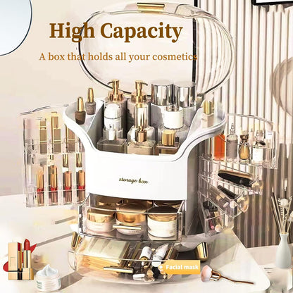 Large Capacity Makeup Organizer with Transparent Lid - Vanity Storage Box