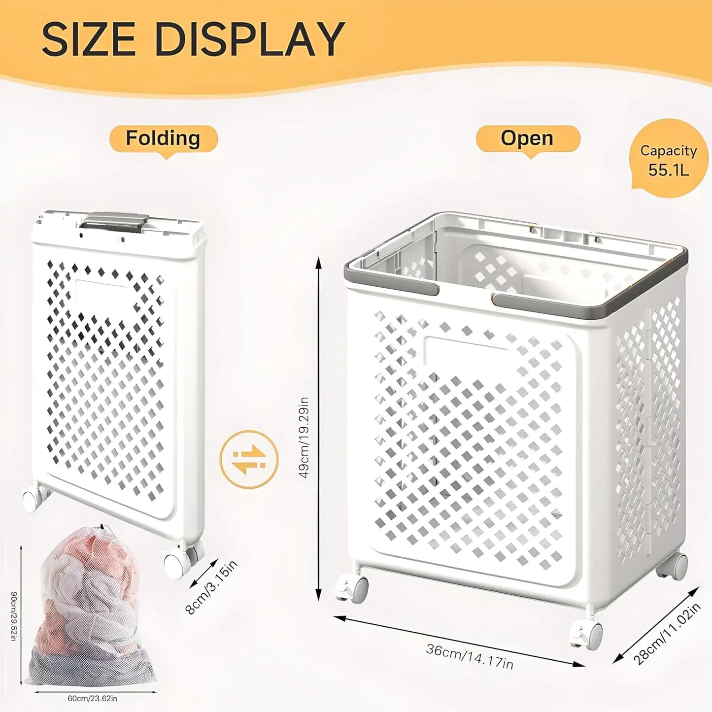 Foldable Laundary Basket with Wheels