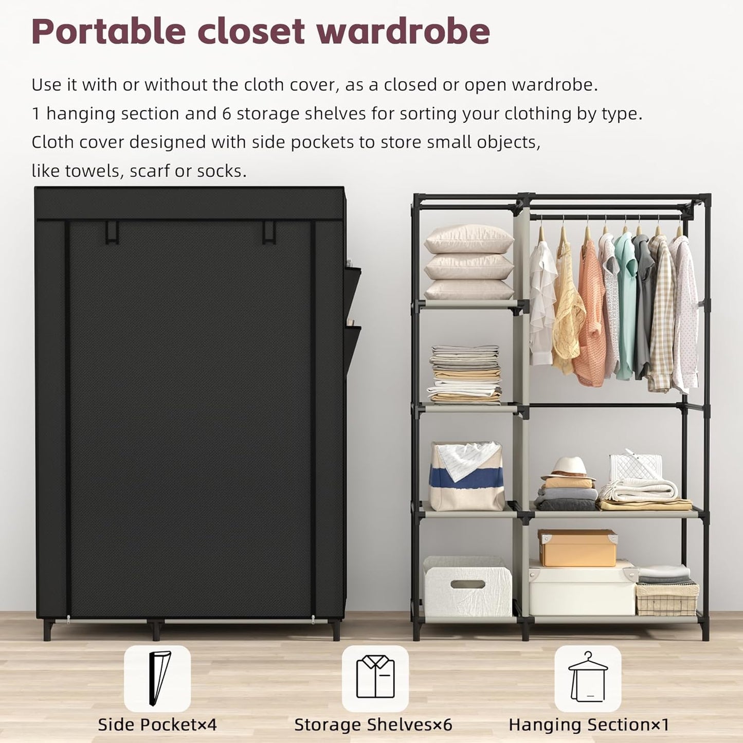 2-Door Foldable Wardrobe - Portable Closet Organizers