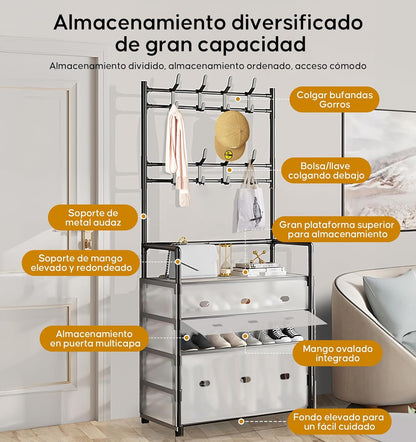 Dust Proof Coat & Shoe Rack with Hooks