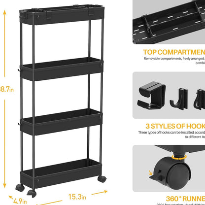 4 Tier Slim Storage Trolly with Wheels