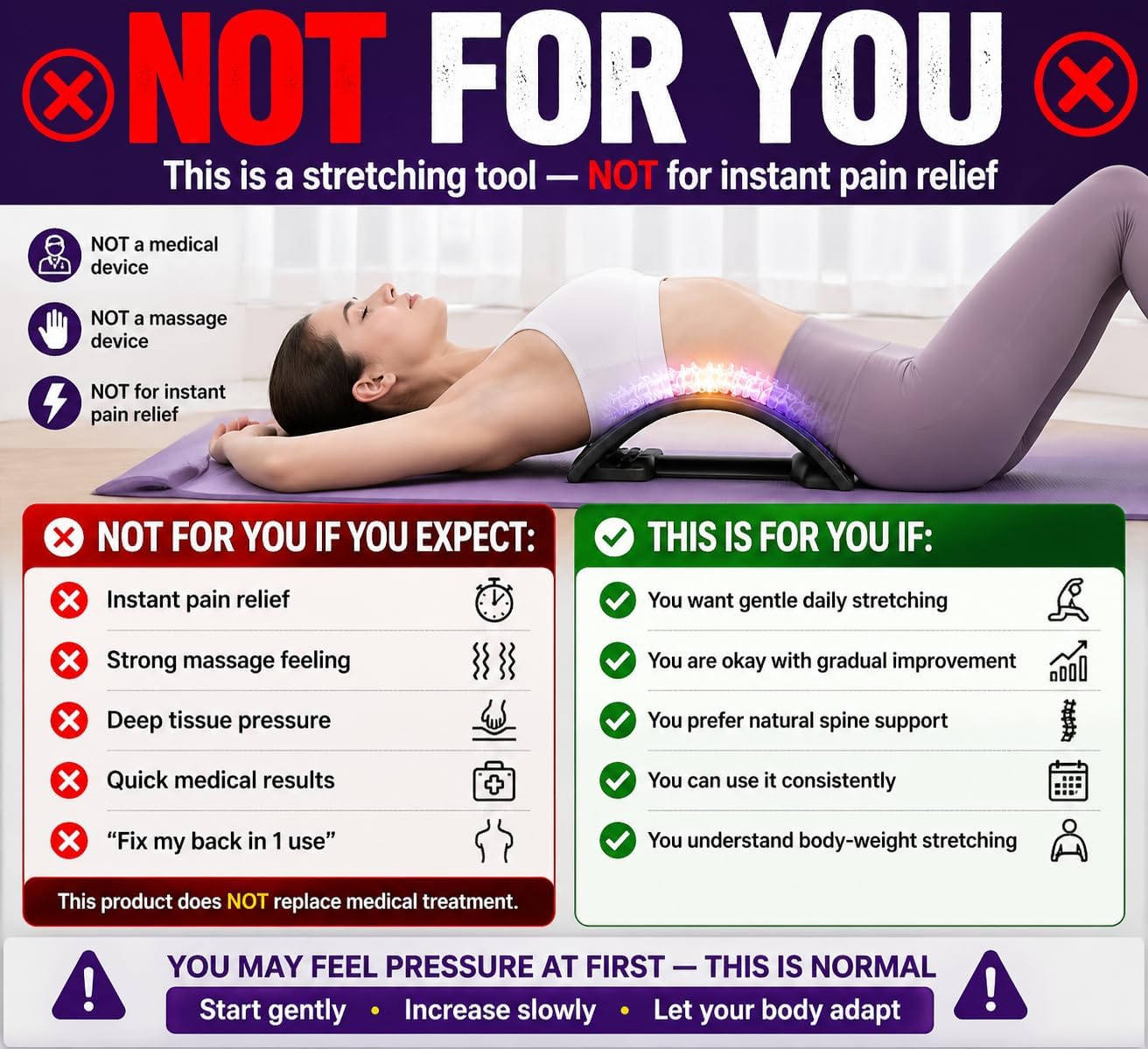 Back Stretcher - Adjustable Spine Stretch Board - Home Therapy Device