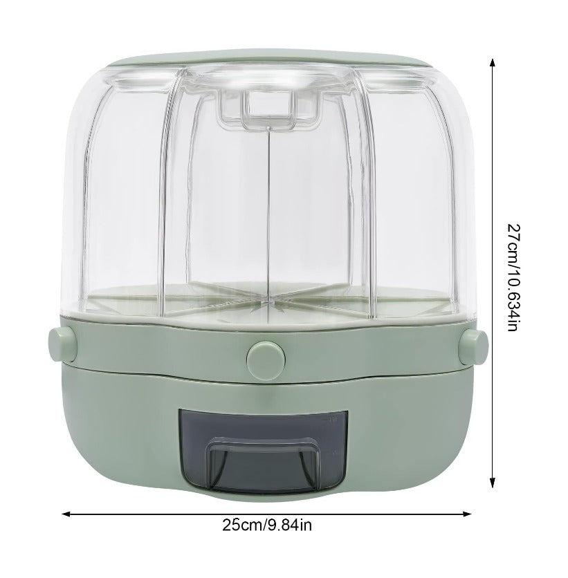 6-Grid Rotating Food Dispenser - Grain Storage Box