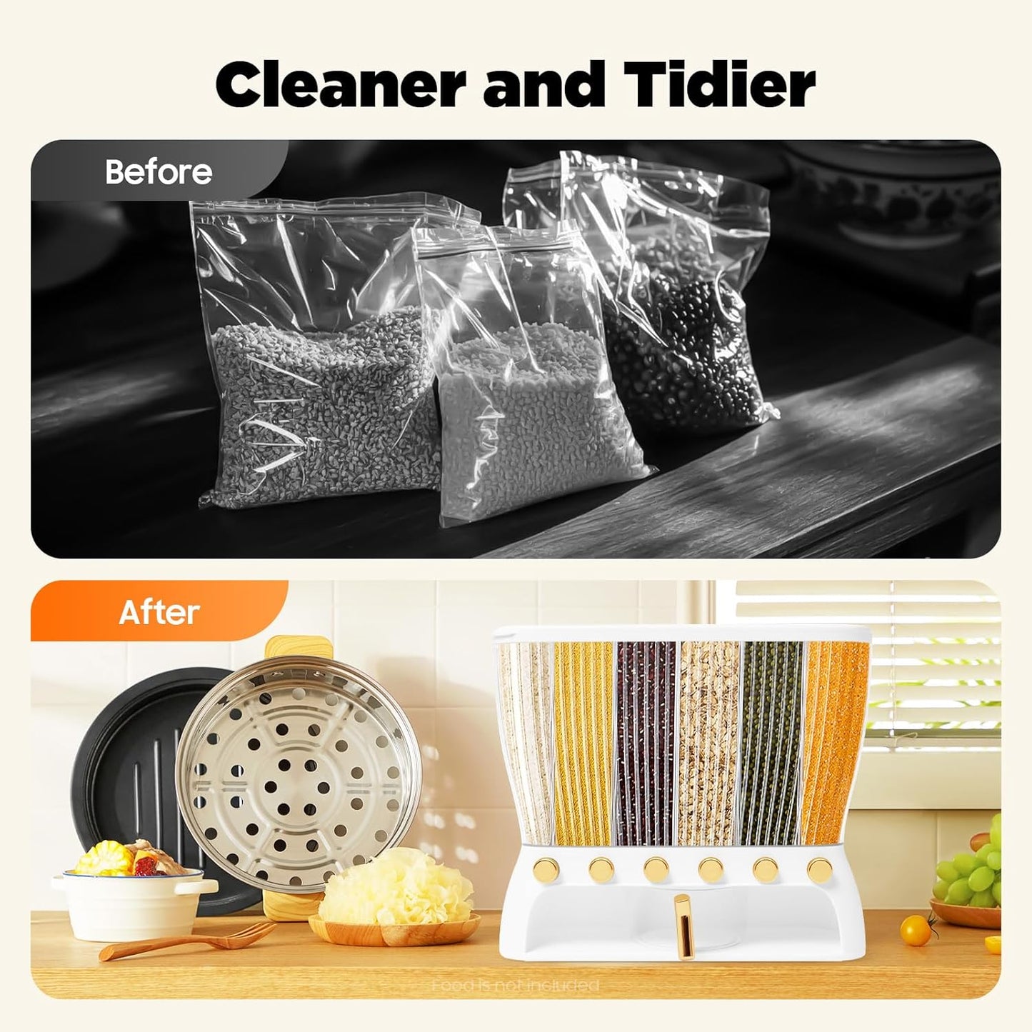 6-Grid Cereal Storage Dispenser -  Easy To Use & Clean