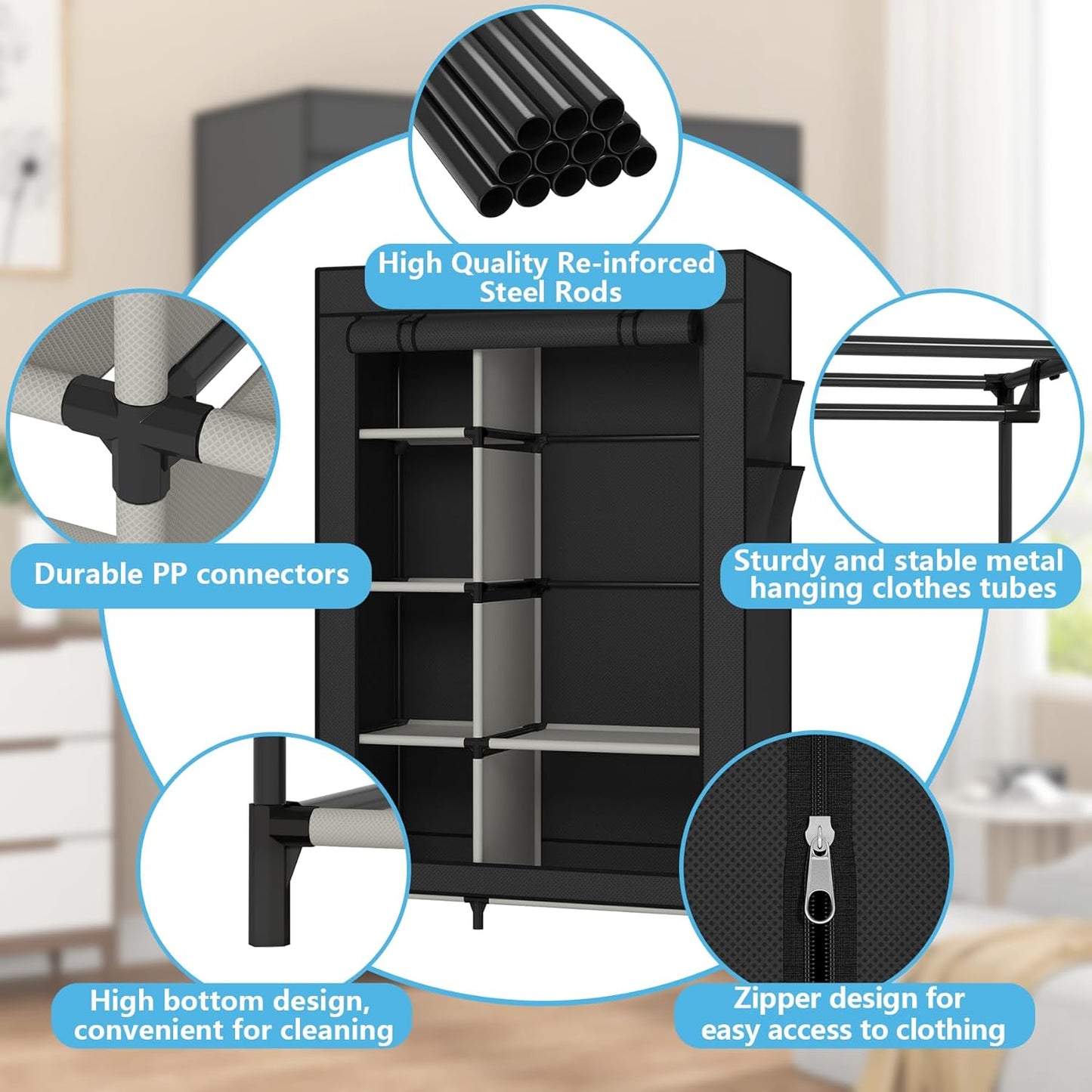 2-Door Foldable Wardrobe - Portable Closet Organizers