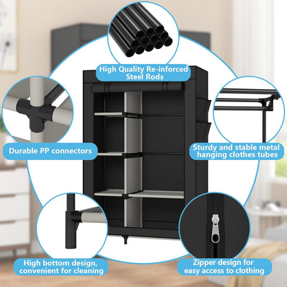 2-Door Foldable Wardrobe - Portable Closet Organizers