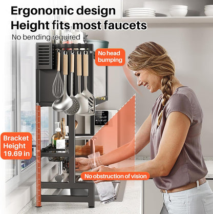 3-Tiers Over The Sink Dish Drainer Drying Rack with Cover