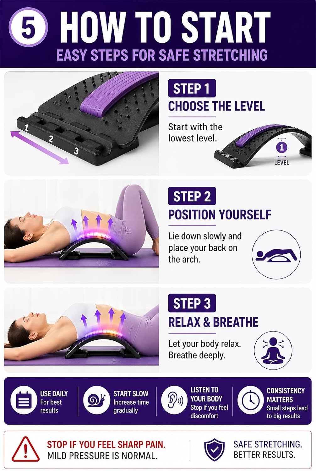 Back Stretcher - Adjustable Spine Stretch Board - Home Therapy Device