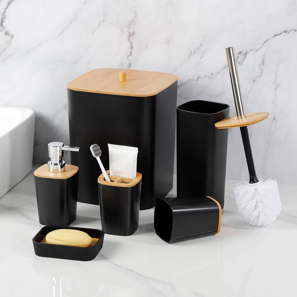 6Pcs Bamboo Bathroom Set