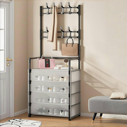 Modern Entryway Dustproof Shoes and Coat Rack with Hooks