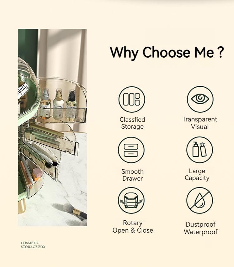 Large Capacity Makeup Organizer with Transparent Lid - Vanity Storage Box