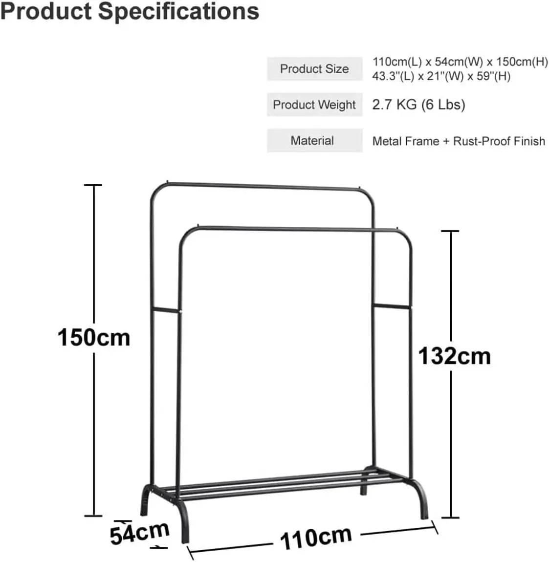 Metal Clothing Rack Double Pole