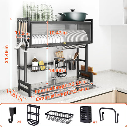3-Tiers Over The Sink Dish Drainer Drying Rack with Cover