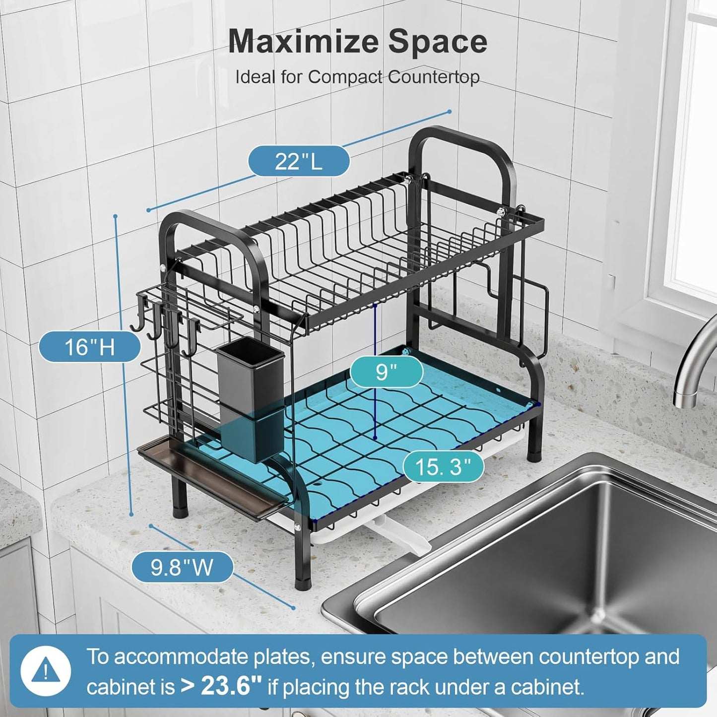 2-Tier Dish Drying Rack with Utensil Holder