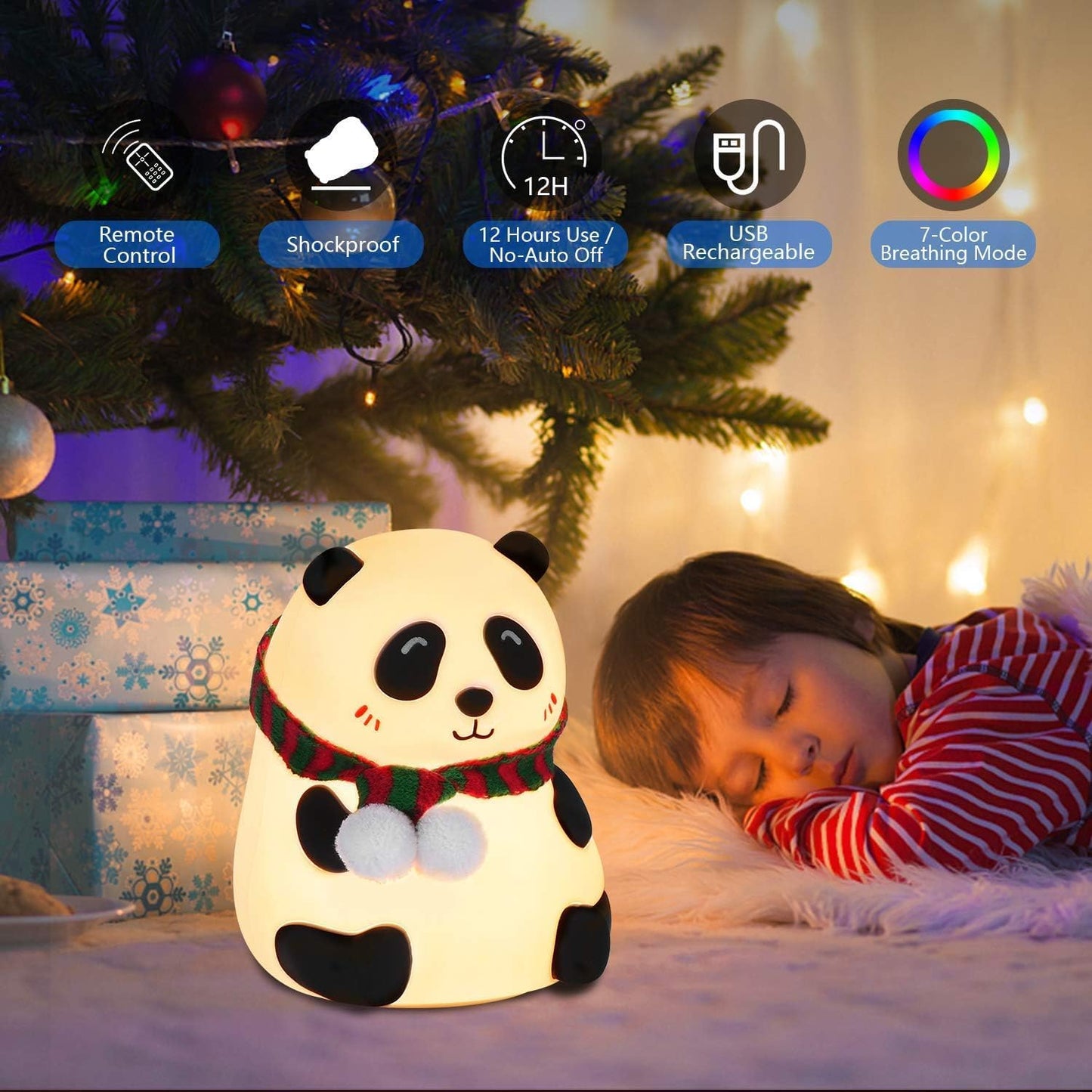 Night Light Cute Panda with Muffler Silicon Lamp