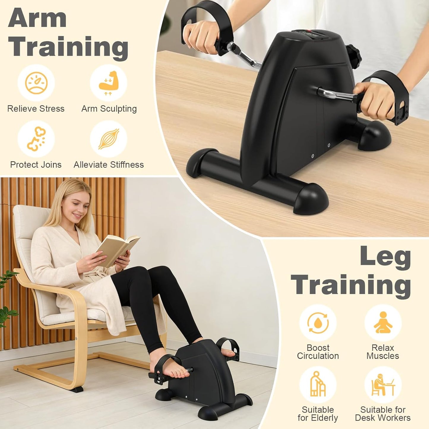 Mini Exercise Bike | Pedal Exerciser | Home Fitness Trainer | Leg Workout Machine